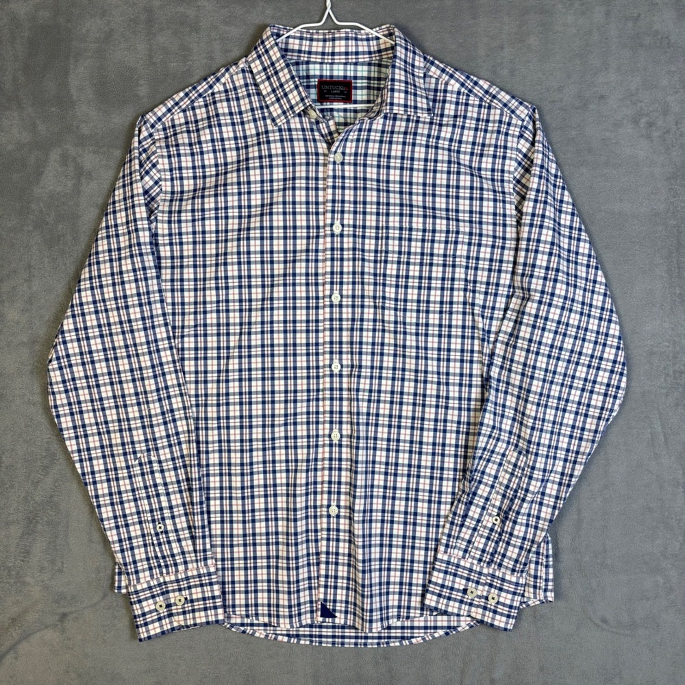 UNTUCKit Macul Plaid Performance Shirt Mens Large Blue Pink Regular Fit 40453